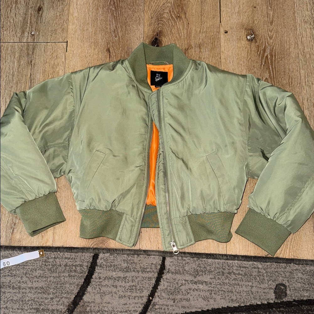 Art Class Kids Sage Green Puffer Jacket with Orange Lining